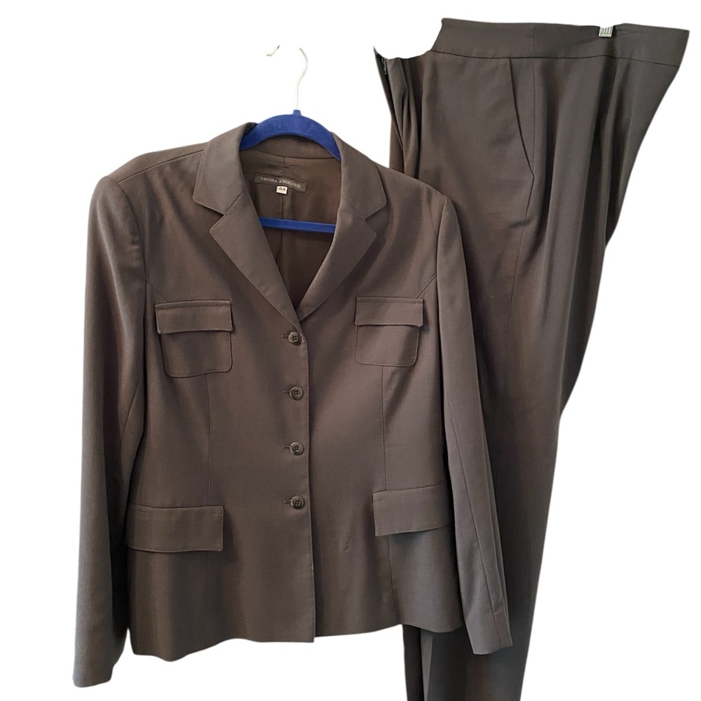 🇨🇦 Sandra Angelozzi Dark Gray Wool blend Women's Pant Suit Size 44/14